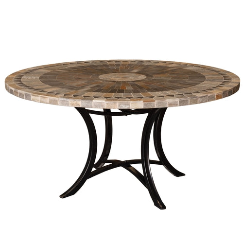 Stone outdoor mosaic and iron round table