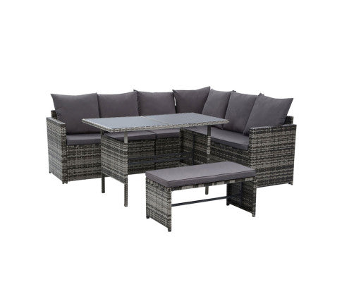  Outdoor Furniture Dining Setting Sofa Set Lounge Wicker 8 Seater Mixed Grey
