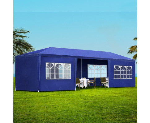 Gazebo 3x9m Outdoor Marquee side Wall Gazebos Tent Canopy Camping Blue 8 Panel
