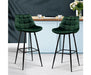 Front View of the Kitchen Bar Stools Velvet Bar Stool Counter Chairs Metal Barstools Green