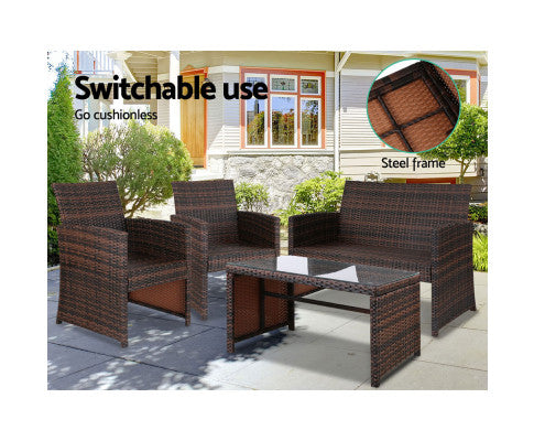 Gardeon Set of 4 Outdoor Rattan Chairs & Table Switchable Usability