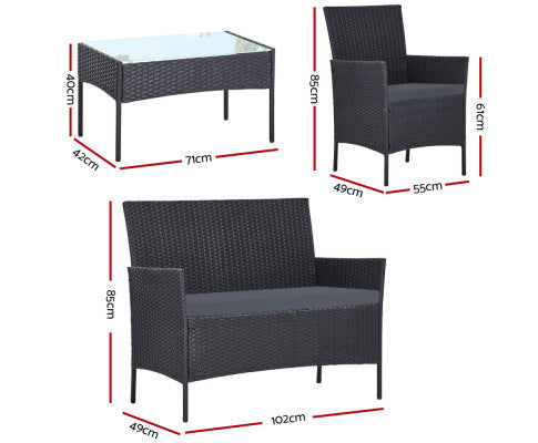 Dimensions of the Wicker Set Grey 4 pc Chair