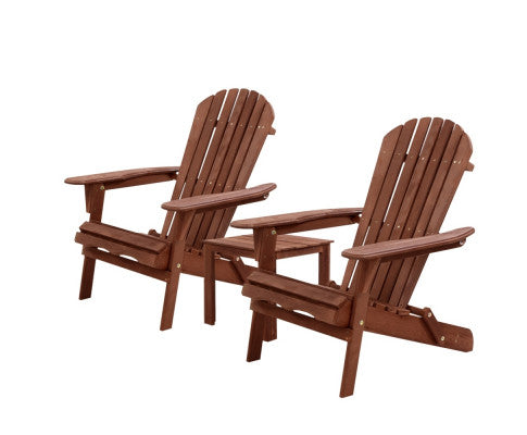 Gardeon 3PC Outdoor Setting Beach Chairs Table Wooden Adirondack Lounge Garden