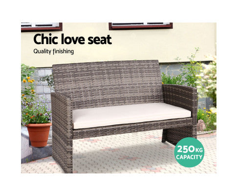 Rattan Furniture Outdoor Lounge Setting Wicker Dining Set w/Storage Cover Mixed Grey