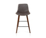 Front View of Walnut Leather Bar Stool with Metal Foot rest