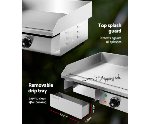 Electric Griddle Removable Drip Tray Dimensions and Top Splash Guard