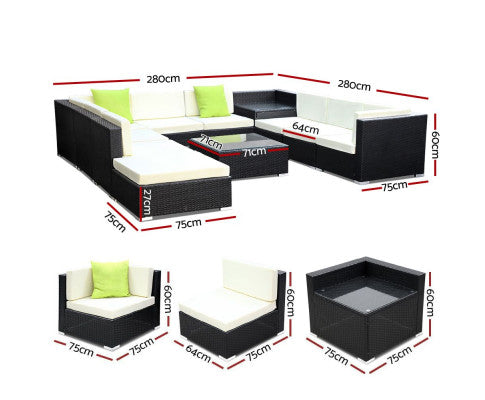 Dimensions of the 11 pc Outdoor Furniture Set