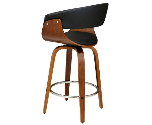 Side View of the Wooden Bar Stool with Deluxe PU Leather