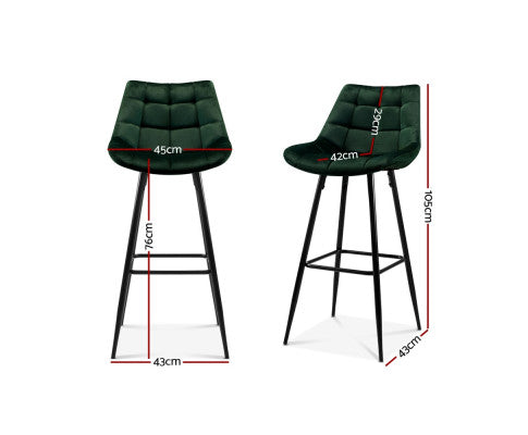 Dimensions of the Bar Stool with Green Velvet Fabric