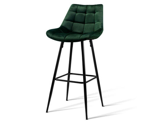 Artiss Set of 2 Kitchen Bar Stools Velvet Bar Stool Counter Chairs Metal Barstools Green