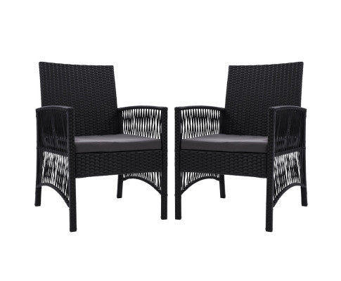 Furniture Set of 2 Dining Chairs Wicker Garden Patio Cushion Black Gardeon