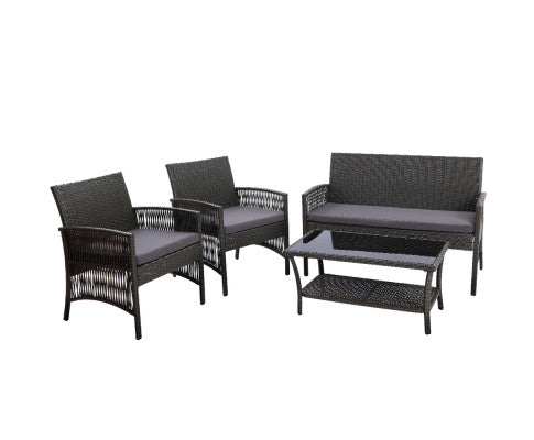Gardeon Outdoor Furniture Set Wicker Cushion 4pc Dark Grey