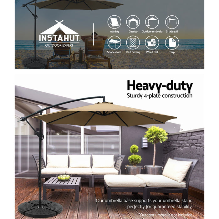 Instahut Outdoor Umbrella Stand 4 x Base Pod Plate Sand/Water Patio Cantilever Fanshaped