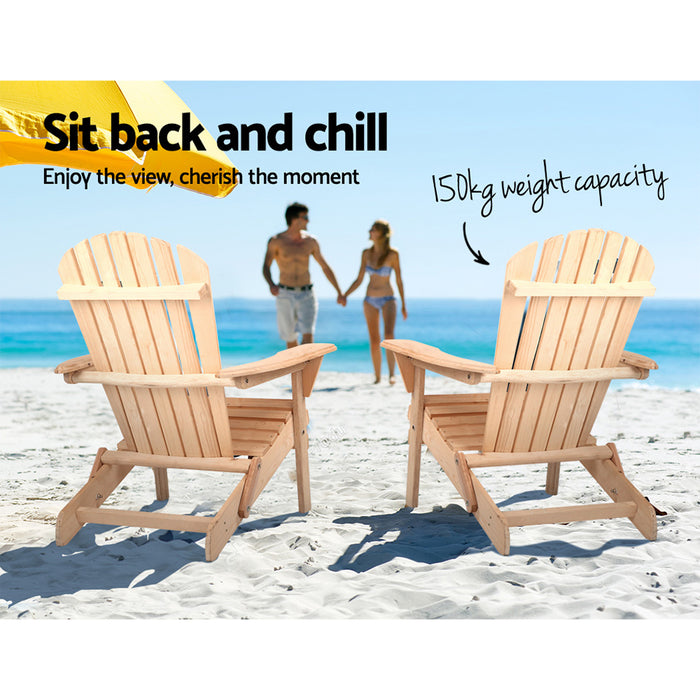 Gardeon Patio Furniture Outdoor Chairs Beach Chair Wooden Adirondack Garden Lounge 2PC
