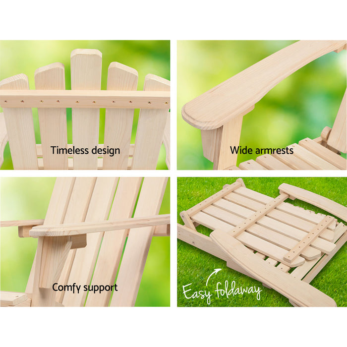 Gardeon Patio Furniture Outdoor Chairs Beach Chair Wooden Adirondack Garden Lounge Recliner 2PC Beige