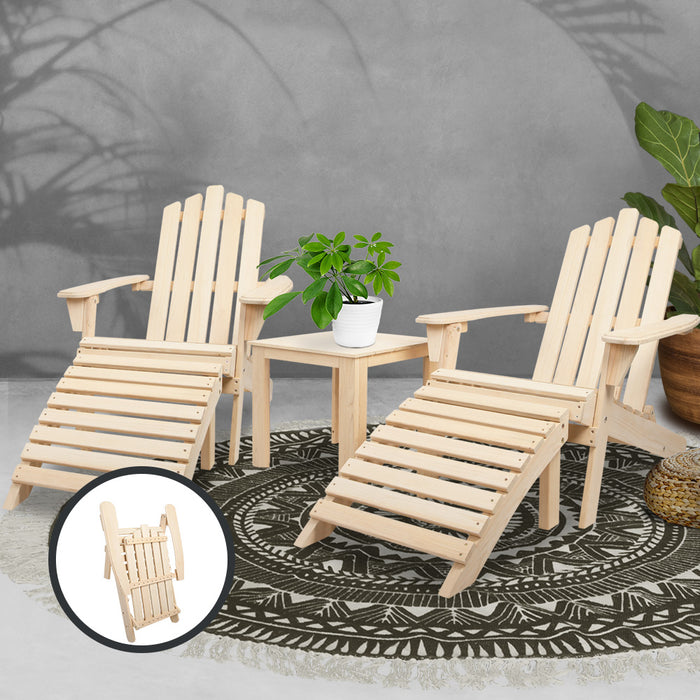 Gardeon 5 Piece Wooden Outdoor Beach Chair and Table Set