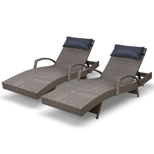 Gardeon Sun Lounge Setting Grey Wicker Day Bed Outdoor Furniture Garden Patio
