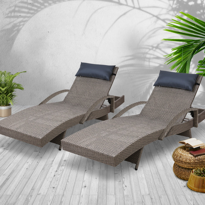 Gardeon Sun Lounge Setting Grey Wicker Day Bed Outdoor Furniture Garden Patio
