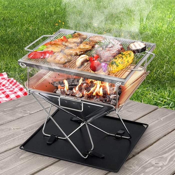 Grillz Camping Fire Pit BBQ Portable Folding Stainless Steel Stove Outdoor Pits