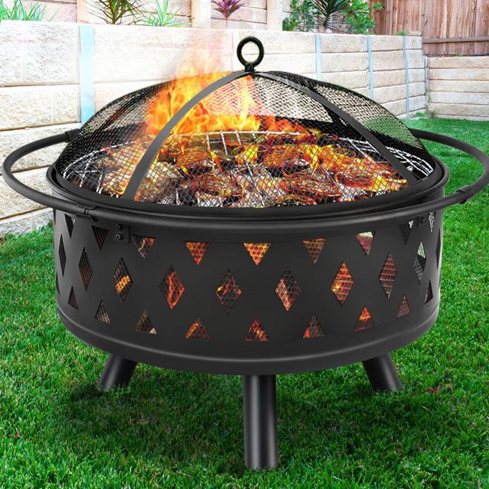 Outdoor BBQ Grill Firepit w/ Mesh Dome 