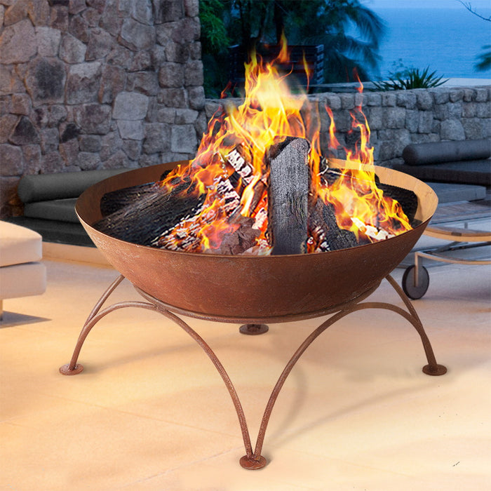Grillz Rustic Fire Pit Brazier Portable Charcoal Iron Bowl Outdoor Wood Burner 70CM