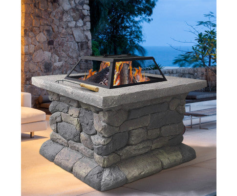 Grillz Fire Pit Table Outdoor Charcoal Camping Garden Rustic Fireplace