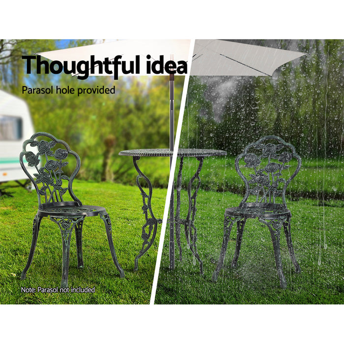 Gardeon Outdoor Furniture Chairs Table 3pc Aluminium Bistro Green