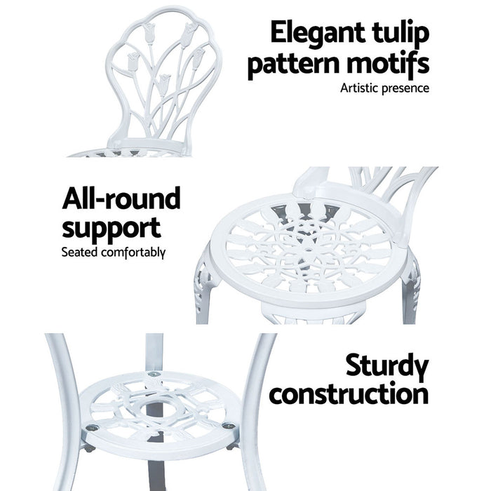 Gardeon 3PC Outdoor Setting Cast Aluminium Bistro Table Chair Patio White
