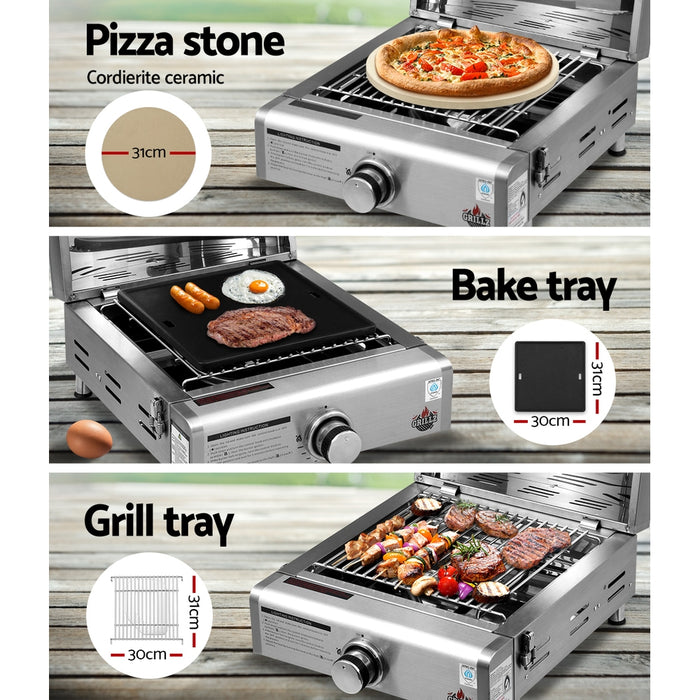 Grillz Portable Gas Oven Camping Cooking LPG Grill Pizza Stove Stainless Steel