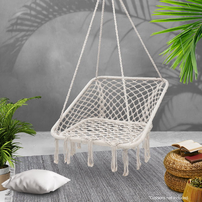 Gardeon Camping Hammock Chair Outdoor Hanging Rope Portable Swing Hammocks Cream
