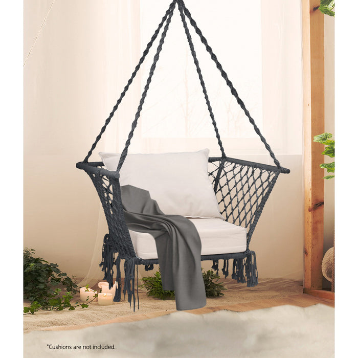 Gardeon Camping Hammock Chair Patio Swing Hammocks Portable Cotton Rope Grey