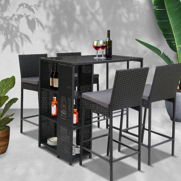 Gardeon Outdoor Bar Set Table Stools Furniture Wicker 5PCS, Outdoor Furniture