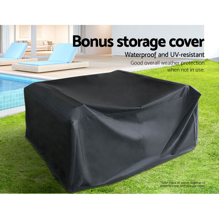Garden Furniture Outdoor Lounge Setting Rattan Set Patio Storage w/ Brown Cover