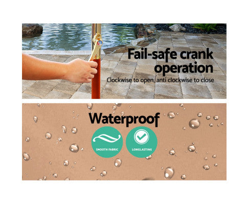 Waterproof outdoor Umbrella With Fail Safe Crank Operatio