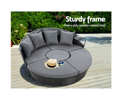 Gardeon Outdoor Lounge Setting Sofa Patio Furniture Wicker Garden Rattan Set Day Bed Black with Sturdy Frame