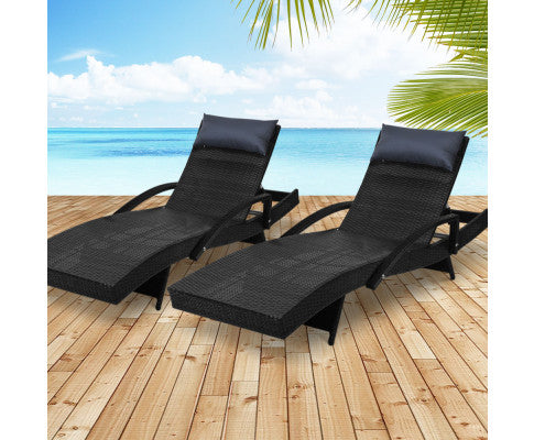 Set of 2 Sun Lounge Wicker Lounger Day Bed