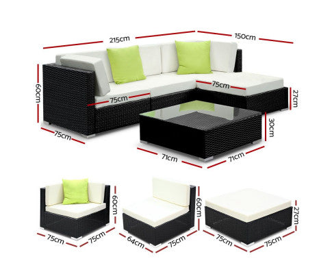 Dimensions of Gardeon 5PC Sofa Set with Storage Cover Outdoor Furniture Wicker