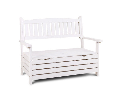 Outdoor Storage Bench Box Wooden Garden Chair 2 Seat Timber Furniture White