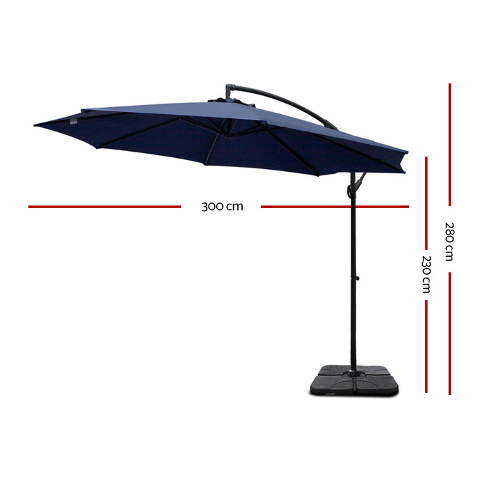 3M Umbrella with 50x50cm Base Outdoor Umbrellas Cantilever Sun Stand UV Garden Navy