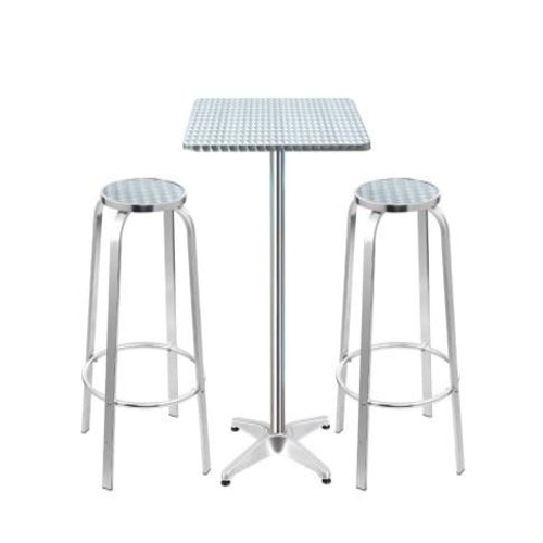 Outdoor Bistro Set Bar Table Stools Adjustable Aluminium Café 3PC Square
